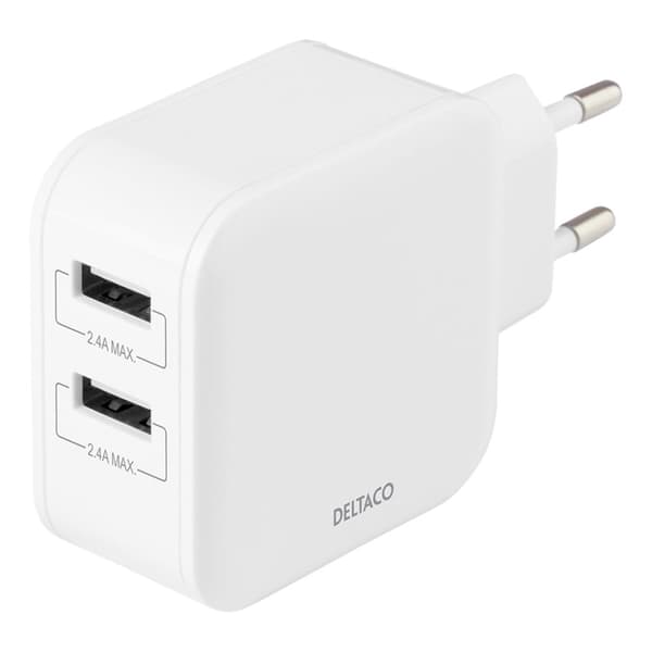 Deltaco Laddare 24W 2xUSB-A Vit