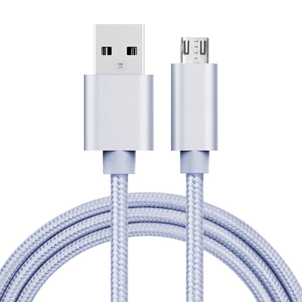 Micro USB till USB Tygkabel 3A 2 meter Silver