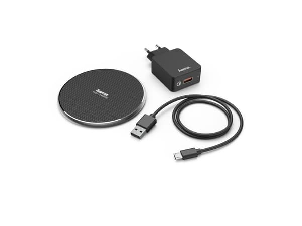 Hama QI-FC10, inomhus, USB, Trådlös laddning, Svart