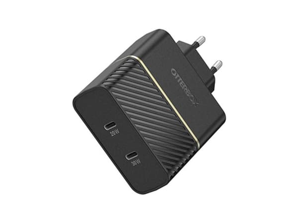 OtterBox Wall Charger - Strømadapter - 50 watt - 3 A - PD 3.0, USB BC 1.2 - 2 utgangskontakter (24 pin USB-C) - svart glimt