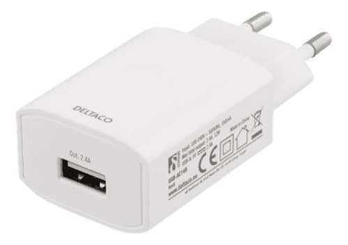 Deltaco Väggladdare för iPhone, iPad m.fl. 1xUSB-A, 2.4A - Vit