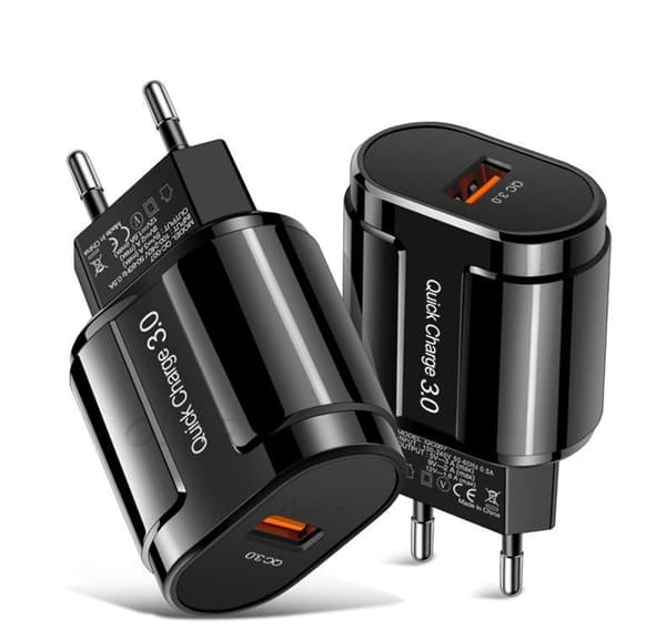 Väggladdare USB-A QC 3.0 18W 3A - Svart