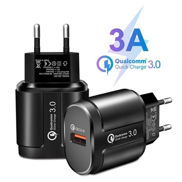 Väggladdare USB-A QC 3.0 18W 3A - Svart