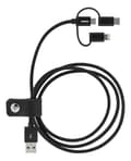 Pikkukuva 2 / 3: Deltaco 3-i-1 tygklädd USB-synk/laddarkabel, 1m - Svart