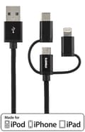 Pikkukuva 1 / 3: Deltaco 3-i-1 tygklädd USB-synk/laddarkabel, 1m - Svart