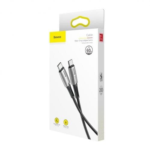 Baseus Kabel USB-C till USB-C, LED-indikator, PD 2.0, 60W, 3A, 1m - Svart