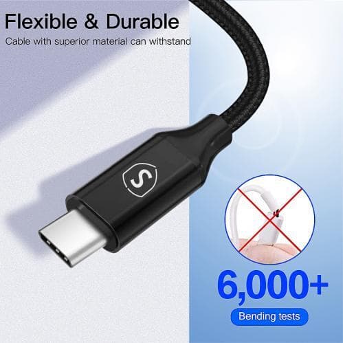 SiGN Cafule USB-C till USB-C, QC 3.0, USB-C PD, 3A 1 m - Grå/Svart