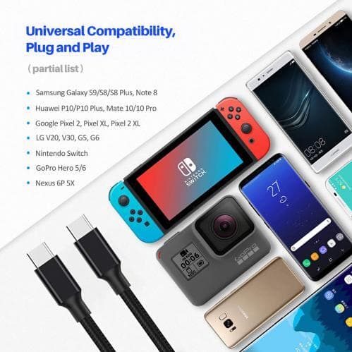 SiGN Cafule USB-C till USB-C, QC 3.0, USB-C PD, 3A 1 m - Grå/Svart