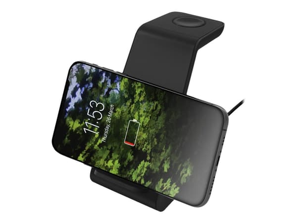 DELTACO QI-1037 - Trådlöst laddställ - 3-i-1 - 15 Watt - svart