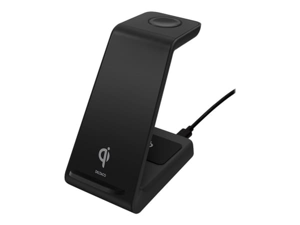 DELTACO QI-1037 - Trådlöst laddställ - 3-i-1 - 15 Watt - svart