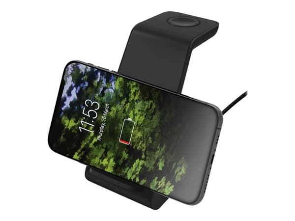 DELTACO QI-1037 - Trådlöst laddställ - 3-i-1 - 15 Watt - svart