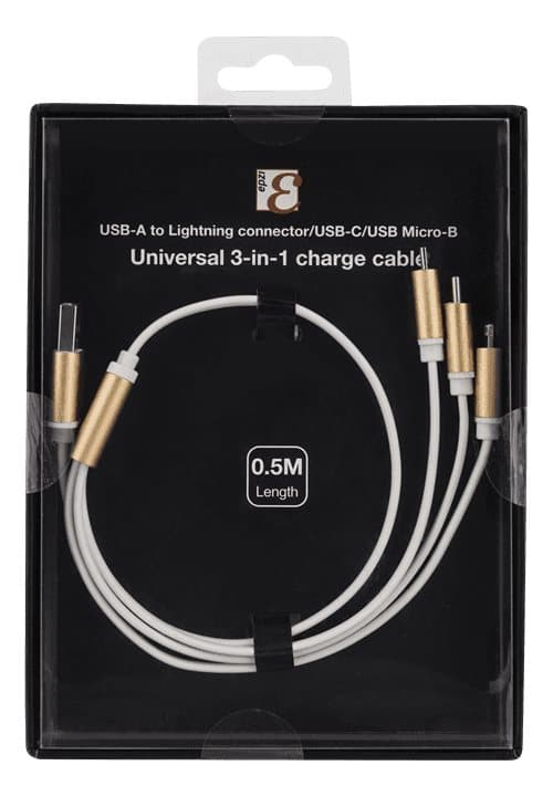 Epzi 3-i-1 Kabel Lightning/Micro/USB-C - 0,5 m - Guld