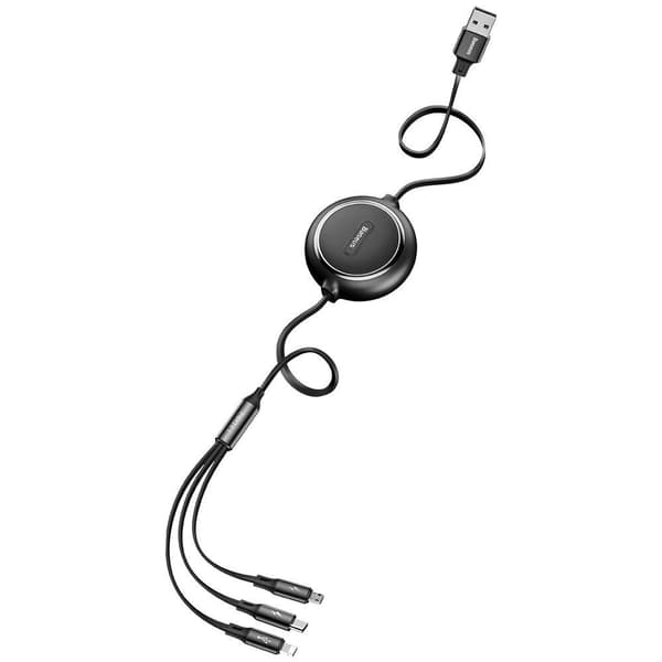 Baseus Golden Loop 3-in-1 Elastisk USB Ladd & Synkkabel, 1,2m, 3.5A - Svart