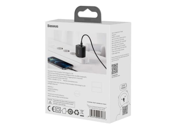 Baseus Compact - Strømadapter - 20 watt - 3 A - PD 3.0, QC 3.0 (24 pin USB-C) - svart