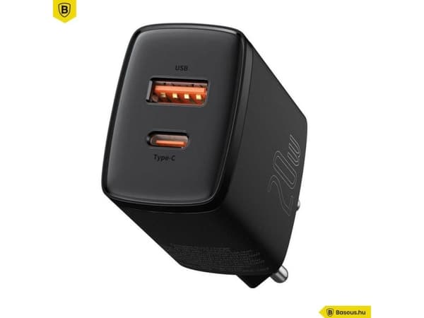 Baseus Compact - Strømadapter - 20 watt - 3 A - PD 3.0, QC 3.0 (24 pin USB-C) - svart Sort