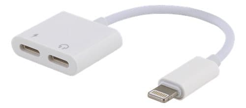 SiGN Adapter Lightning till 2x Lightning, 5V, 2A, 10cm - Ladda och Lyssna - Vit