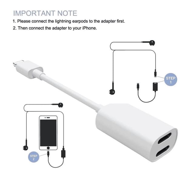 SiGN iPhone 7/7Plus Lightning Adapter för laddning & earpods, 5V, 1A, 10cm