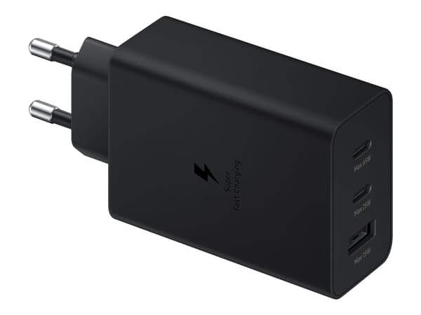 Samsung EP-T6530 - Strømadapter - 65 watt - 3 A - SFC 2.0, PD 3.0 - 3 utgangskontakter (2 x USB-C, USB) - svart