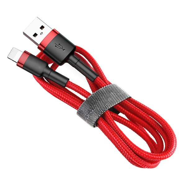 SiGN Kevlar USB-kabel med Lightning 1.5A, 2 m - Grå/Röd