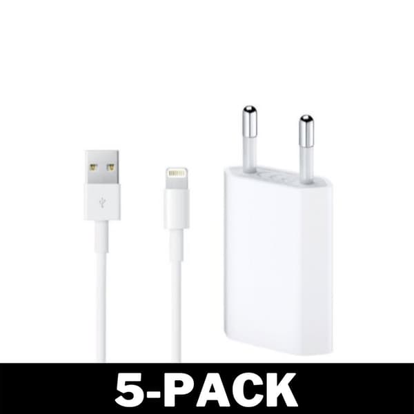 Universal Vægoplader iPhone + Lightningnkabel 1M Hvid 5-Pack