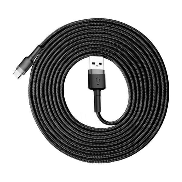 SiGN Cafule USB-A till USB-C Kabel Q.C 3.0, 18W, 2A, 3m - Grå/Svart