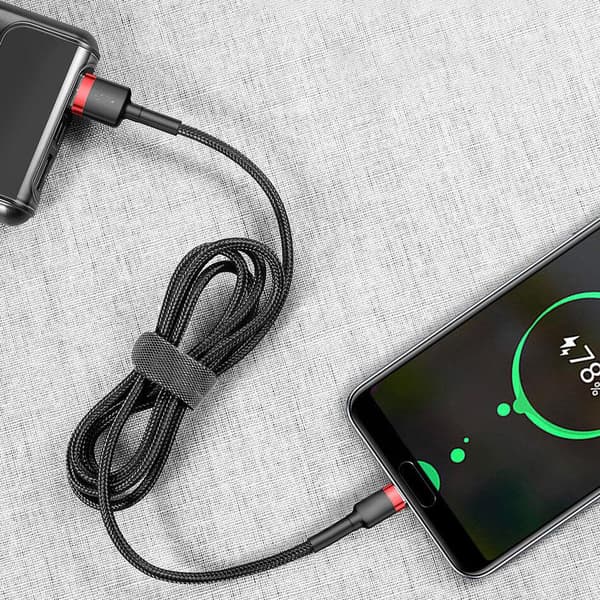 SiGN Cafule USB-A till USB-C Kabel Q.C 3.0, 18W, 2A, 3m - Grå/Svart