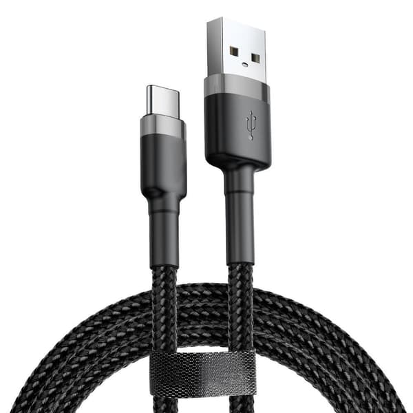 SiGN Cafule USB-A till USB-C Kabel Q.C 3.0, 18W, 2A, 3m - Grå/Svart