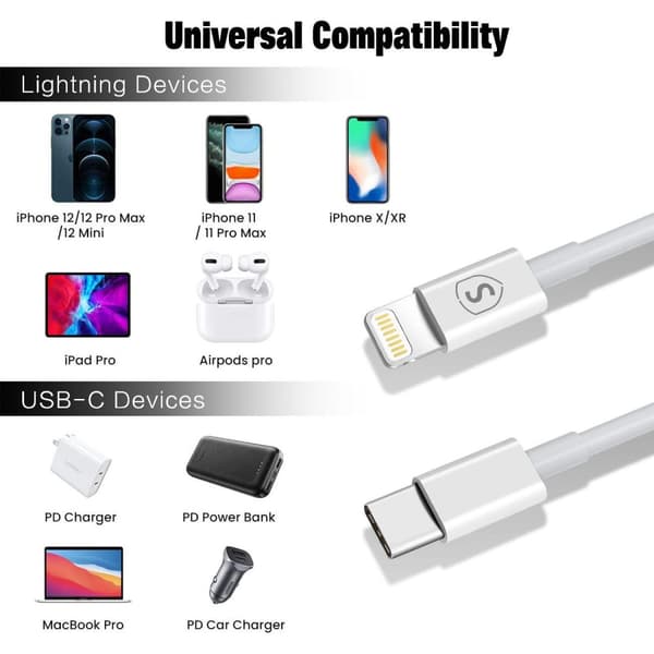 SiGN USB-C till Lightning-kabel 1m, MFi, 2.4A, 20W - Vit