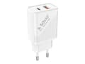 Miniatyrbilde 2 av 5: SAVIO LA-05 - Strømadapter - 18 watt - 3.6 A - PD 3.0, QC 3.0 - 2 utgangskontakter (USB, 24 pin USB-C) - på kabel: USB-C - hvit