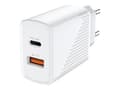 Miniatyrbilde 1 av 5: SAVIO LA-05 - Strømadapter - 18 watt - 3.6 A - PD 3.0, QC 3.0 - 2 utgangskontakter (USB, 24 pin USB-C) - på kabel: USB-C - hvit