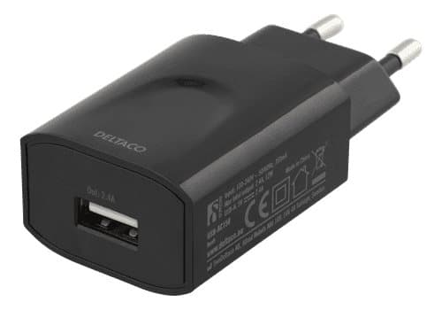 Deltaco Väggladdare för iPhone, iPad m.fl. 1xUSB-A, 2.4A - Svart