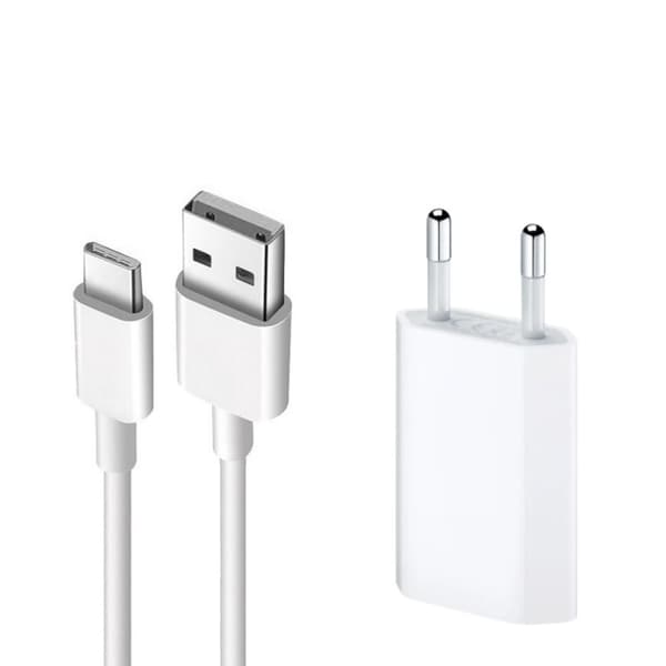 2M USB-USB-C Latauskaapeli Valkoinen + 1A Seinälaturi