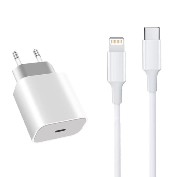 Väggladdare USB-C Snabb + Lightning Kabel iPhone