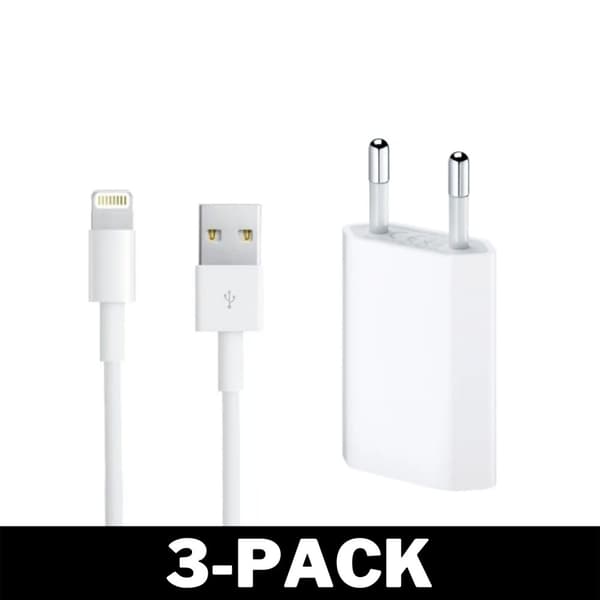 1A Wall Charger + 2M Lightning Charging Cable iPhone 3-Pack