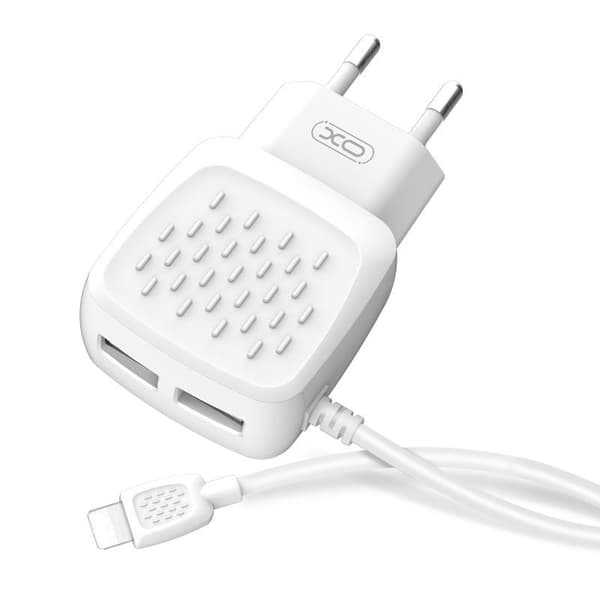 iPhone 2,1Amp 2XUSB Snabbladdning Väggladdare  + Lightning Kabel Hvid