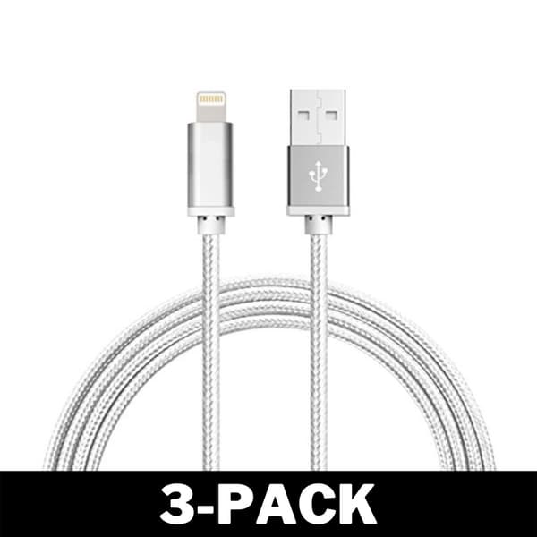 2M Kaapeli iPhone Laturi Nylon Quick Charge Hopea 3-Pack