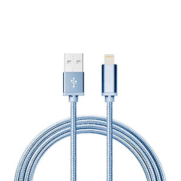 2M Kabel iPhone Laddare Nylon Quick Charge Blå