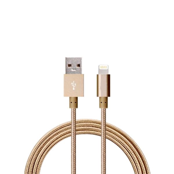 1M Kabel iPhone Oplader Nylon Quick Charge Guld