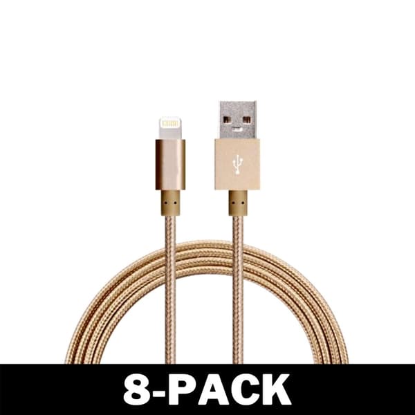 1M Kabel iPhone Oplader Nylon Quick Charge Guld 8-Pack