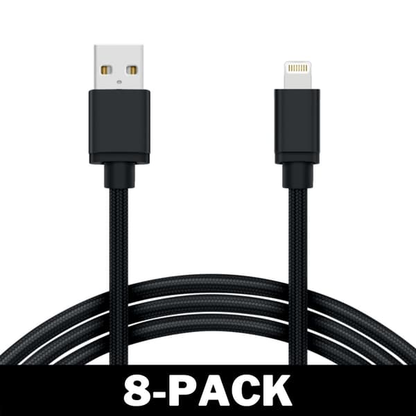 2M Kaapeli iPhone Laturi Nylon Quick Charge Musta 8-Pack