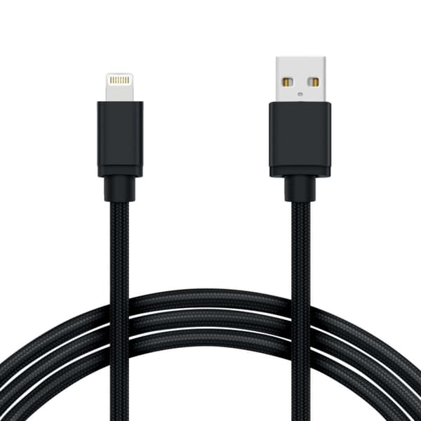 2M Lightning Kabel iPhone Laddare Nylon Quick Charge Svart