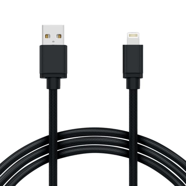 2M Lightning Kabel iPhone Laddare Nylon Quick Charge Svart