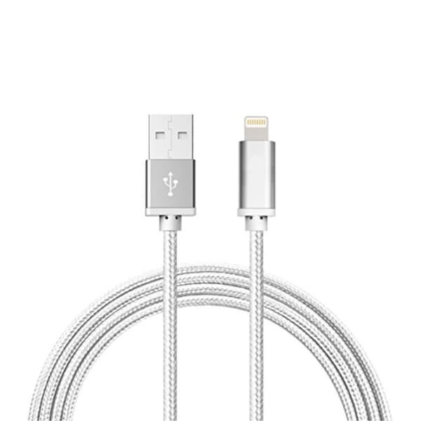 1M Kabel Lightning iPhone Laddare Nylon Quick Charge Silver