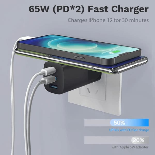 SiGN 65W Laddare, USB-C PD, Snabbladdning, MacBook Air, iPhone m.fl. - Vit