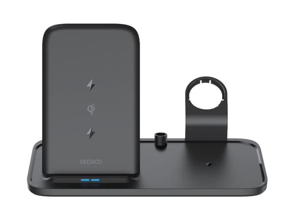 DELTACO QI-1036 - Trådløst ladestativ - 2-i-1 - 10 watt - svart