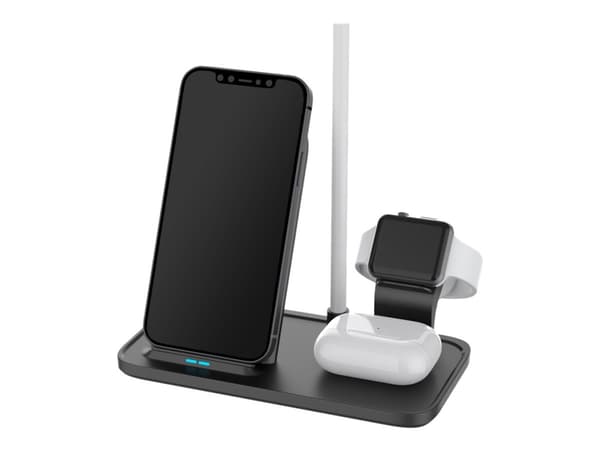 DELTACO QI-1036 - Trådløst ladestativ - 2-i-1 - 10 watt - svart