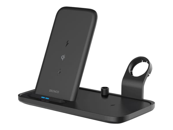 DELTACO QI-1036 - Trådløst ladestativ - 2-i-1 - 10 watt - svart Sort