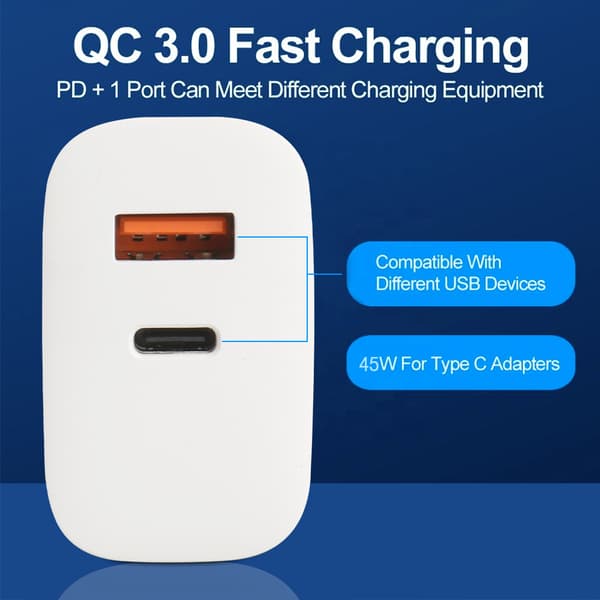 SiGN GaN Snabbladdare USB-A & USB-C, för Smartphone & Laptop, 45W - Vit
