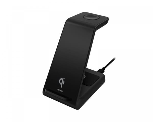 3-in-1 Trådløs Ladestander, 15W, USB-C, Qi - Sort Sort