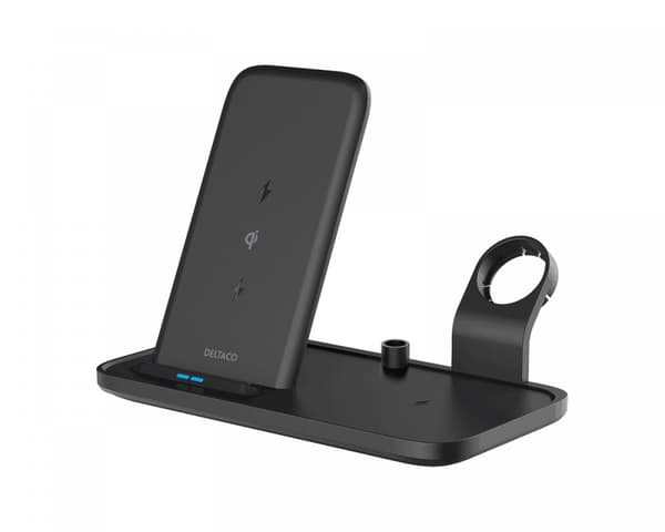 2-in-1 Trådløs Ladestander, 10W, USB-C, Qi - Svart Sort